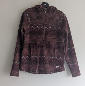 The North Face Women's Maroon Aztec Mountain Patterned Half Zip Sweater Hoodie